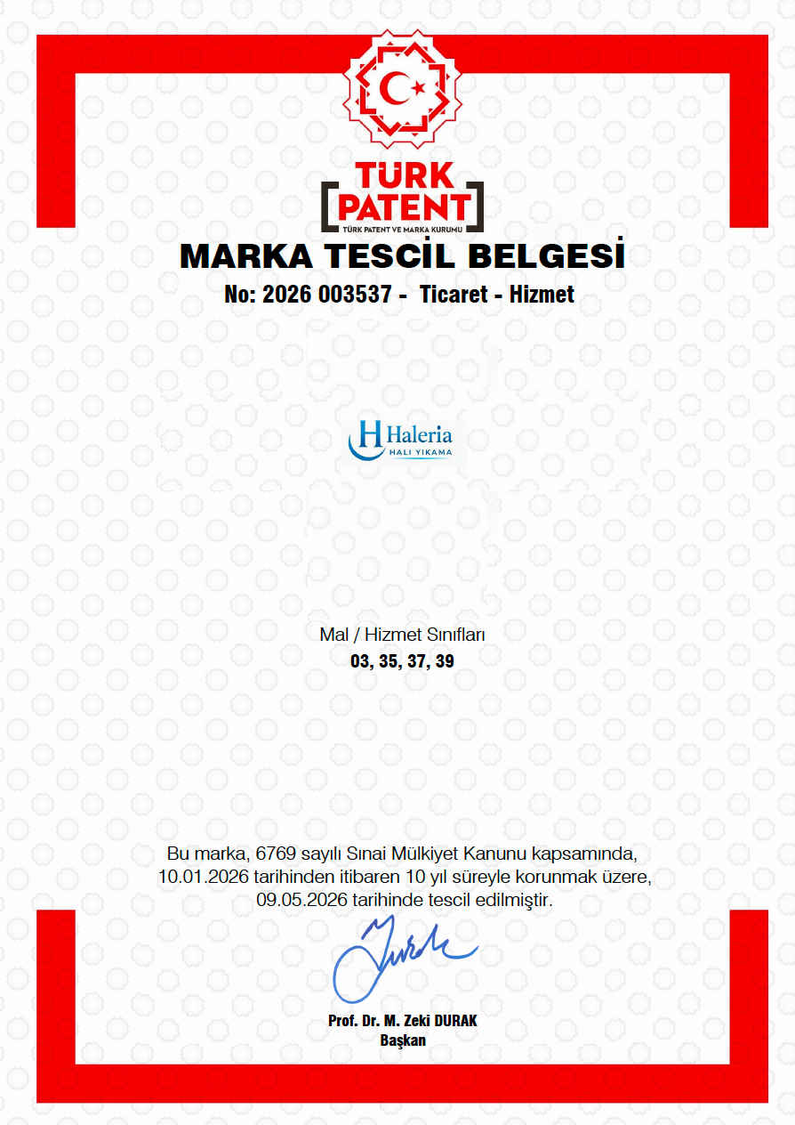 Haleria Halı Yıkama Marka Tescil Belgesi - Türk Patent ve Marka Kurumu